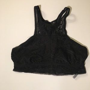Aerie Black High Neck Lace Razorback Bralette